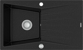 MEXEN MEXEN - Cesar granitový drez 1 s odkvapkávačom 775x470 mm, čierna / strieborná metalíza 6514771010-73