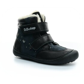 D.D.Step zimné kožené barefoot topánky black Čierna