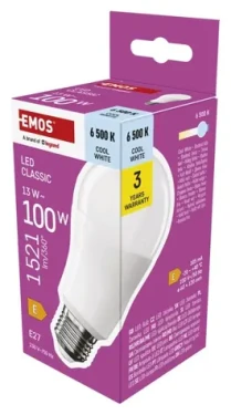Emos Classic A60 13W studená biela / LED žiarovka / 100W E27 / 1521 lm / 6500K (1525733123)