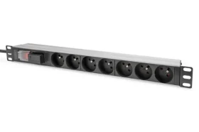 Digitus PDU 1U 7x CEE 7/5 čierna / Zásuvková lišta / 230V/16A / kábel 2 m / hliníkové telo / prepäťová ochrana (DN-95407-FR)