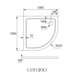 CERANO - Sprchová vanička štvrťkruhová Piato - liaty mramor - biela lesklá - 100x100x3 CER-477062