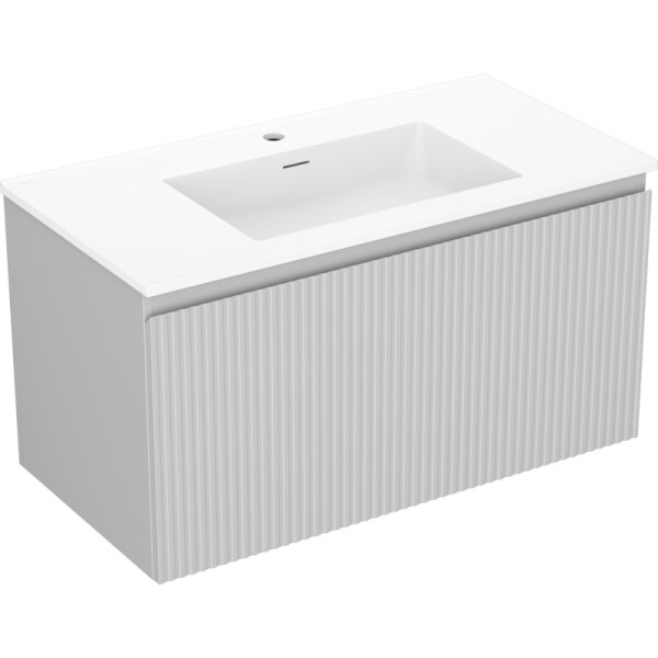 MEXEN/S - Rivel kúpeľňová skrinka 90 cm s umývadlom Otis, 1 šuplík, reliéf, šedá mat/biela mat 91A20-09047-1-BF62-W18M01