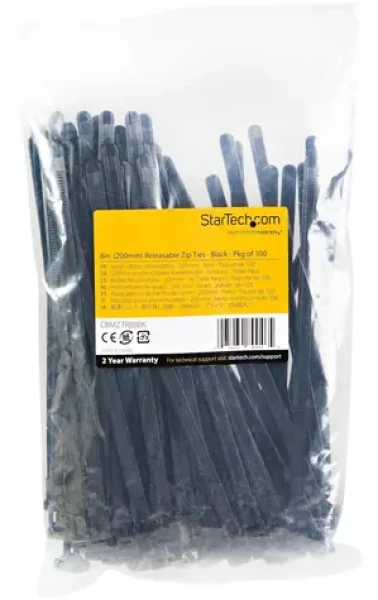 StarTech Sťahovacia páska 200 mm čierna / Sťahovacia páska / Nylon / 100 ks (CBMZTRB8BK)