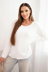Dámsky viskózový sveter s dlhým rukávom a okrúhlym výstrihom biely UNI