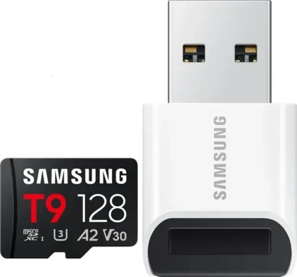 Samsung T9 128GB čierna / Pamäťová karta microSDHC / UHS-I U3 / Class 10 / 200/130 MB/s / + USB adaptér (MB-MH128TB/WW)