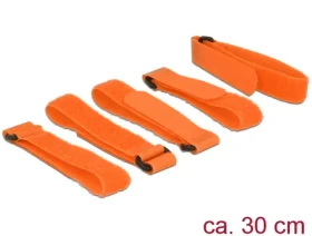 DeLock Viazacie pásky na suchý zips s očkom oranžová / 5 ks / 300 mm x 20 mm (18707-D)