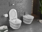 MEXEN - Lena Závesná WC misa vrátane sedátka s slow-slim, Duroplastu, biela/čierny vzor 30224095