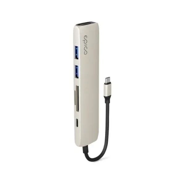 Epico 6v1 Aluminium Hub hviezdne biela / USB Hub / 100W USB-C PD / 2x USB-A / HDMI 8K/30Hz / SD/microSD