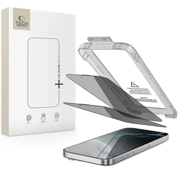 Tech-Protect Quick Set Spy+ Privacy číre / Ochranné sklo / Apple iPhone 16 Pro / Privacy / 2ks