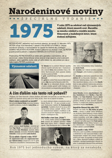 Narodeninové noviny 1975 s vlastným textom a fotografiou, S textom