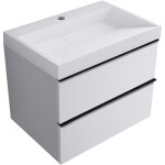 CERANO - Kúpeľňová skrinka Velora - biela matná, úchytka čierna + umývadlo z lit. mramoru s otvorom Vita - biela lesklá - 70x63x46,5 CER-8050BD83873