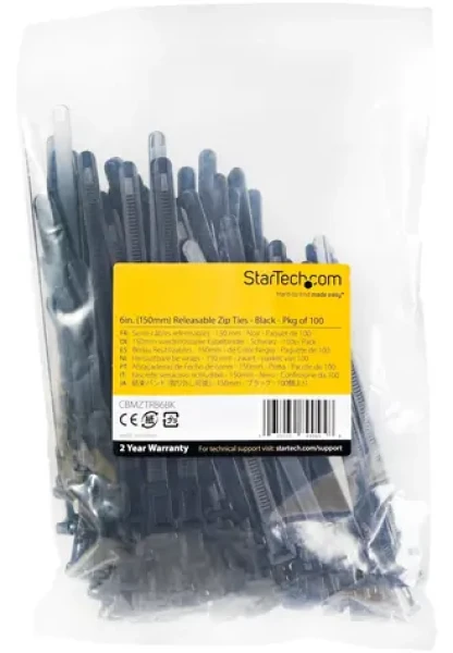 StarTech sťahovacie pásky uvoľniteľné čierne / Sťahovacia páska / nylon / 150 mm / 100 ks (CBMZTRB6BK)