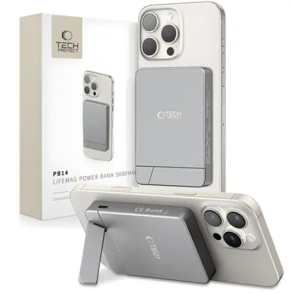 Tech-Protect LifeMag PB14 sivá / Powerbanka / MagSafe / 5000 mAh