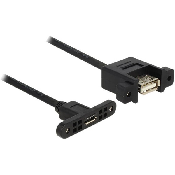 DeLock Kábel USB 2.0 A (F) - USB 2.0 Micro-B (F) panel-mount 0.25m čierna (85109)