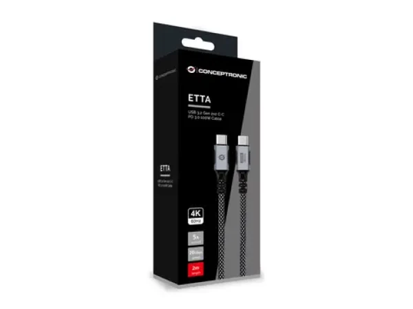 Conceptronic USB-C - USB-C čierna / Kábel / USB 3.2 Gen 2x2 / PD 100W / 20 Gbit / s / 2 m (ETTA07B20)