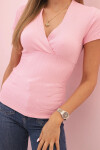 Dámska pruhovaná bavlnená blúzka s prekríženým výstrihom svetlo ružová UNI