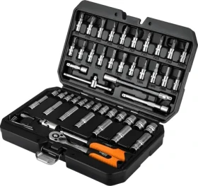 Neo Tools 10-201 / Sada náradia a nástrčných hlavíc / 55 ks / 1/4" / CrV oceľ / plastový kufor (10-201)