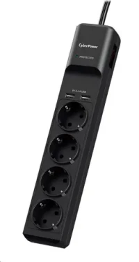 CyberPower P0420SUD0-DE čierna / Prepäťová ochrana / 4 zásuvky / vypínač / 2x USB / 1.8 m (P0420SUD0-DE)