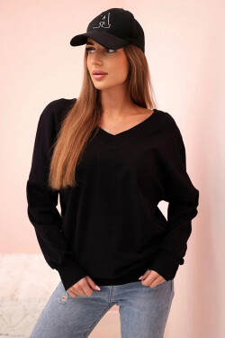 Dámska mikina s dlhým rukávom a výstrihom do V čierna UNI