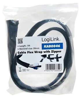 LogiLink Káblový organizér so zipsom čierna / Organizátor káblov so zipsom / 30 mm x 1 m (KAB0046)