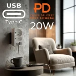 Maclean MCE249 bílá / Rozbočovač zásuvky s USB / 2x zásuvka / 2x USB-A / 2x USB-C PD 20W (MCE249 F/W)