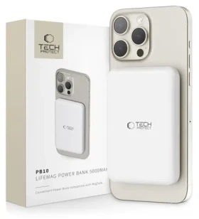 Tech-Protect LifeMag PB10 biela / Powerbanka / MagSafe / 5000 mAh / 15W / USB-C