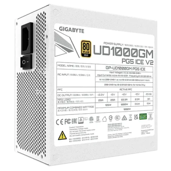 GIGABYTE UD1000GM PG5 V2 ICE biela / Zdroj / ATX 3.1 / 1000W / 80PLUS Gold / modulárne / PCIe 5.1 (GP-UD1000GM PG5 ICE)