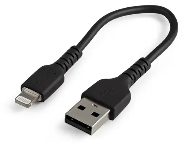 StarTech odolný kábel USB-A na Lightning čierna / Dátový kábel / aramidové vlákna / 0,15 m (RUSBLTMM15CMB)