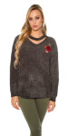 Trendy knit sweater with floral embroidery navy Einheitsgroesse