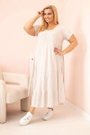 Dámske plus size šaty s krátkymi rukávmi a volánom z béžovej viskózy UNI