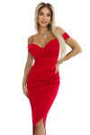 564-10 CALLIE Midi šaty s odhalenými ramenami a výstrihom - ČERVENÉ UNI
