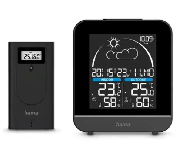 HAMA La Gomera čierna / digitálna meteostanica / VA displej / bezdrôtový senzor / teplota / vlhkosť / barometer (222218)