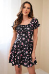 Dámske kvetinové šaty s volánovými rukávmi a elastickým pásom čierne UNI
