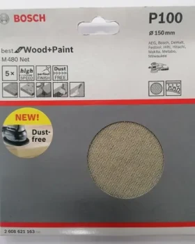 BOSCH M480 Best for Wood amp; Paint 2608621163 / Kotúč do excentrickej brúsky / Zrnitosť 100 / 150mm / suchý zips / 5ks (2608621163)