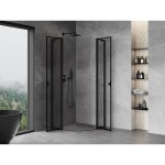 MEXEN/S - Mist L sprchový kút štvrťkruh, krídlové 80 x 80, čierna okraj, čierna 8A32L-080-080-70-70