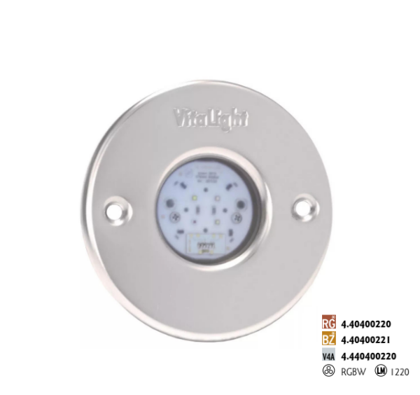 LED Svetlo Hugo Lahme RGBW farebné; 24 V; 4 LED, Ø 110 mm, červený bronz, pre fóliové, a betónové bazény