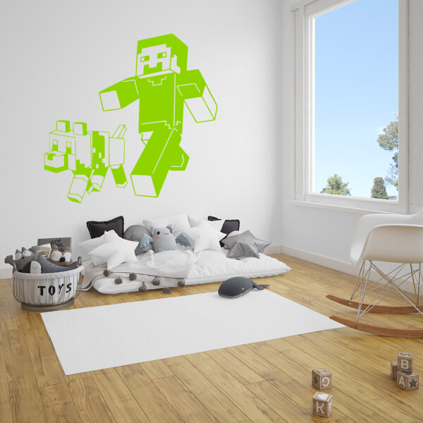 Veselá Stena Samolepka Minecraft so psom Farba: zelená, Veľkosť: 80 x 78 cm