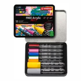 STABILO® FREE Acrylic Štartovacia sada - 11 ks Súprava - 4X T100, 5x T300, 2x T800C - v 11 rôznych farbách (691/693-11-31)