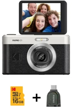 Kodak PixPro C1 čierna, sada s kartou 16GB a čítačkou / Fotoaparát / 13 MPx / 4X zoom / 2,8" výklopný LCD (SB11425)