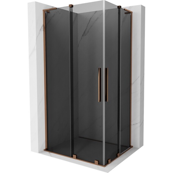 MEXEN/S - Velar L Duo sprchovací kút, posuvné dvere 100 x 90, grafit, ružové zlato 871-100-090-02-43-60