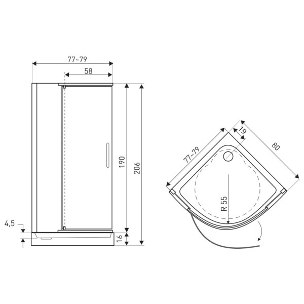 KERRA - Sprchovací kút s vaničkou Splash 80 (čierny) 5907548123510
