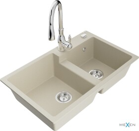 MEXEN/S MEXEN/S - Tomas granitový drez 2-bowl vrátane batérie Savita, béžová 6516-69-672601-00