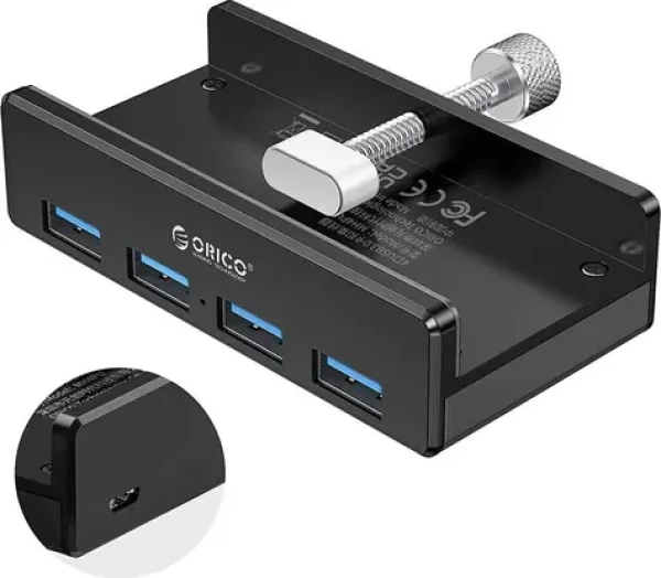 Orico USB Hub 4X USB-A priskrutkovateľný čierna / USB Hub / 4X USB-A 3.0 / hliníkové telo / skrutkové uchytenie (MH4PU-P-BK-BP)