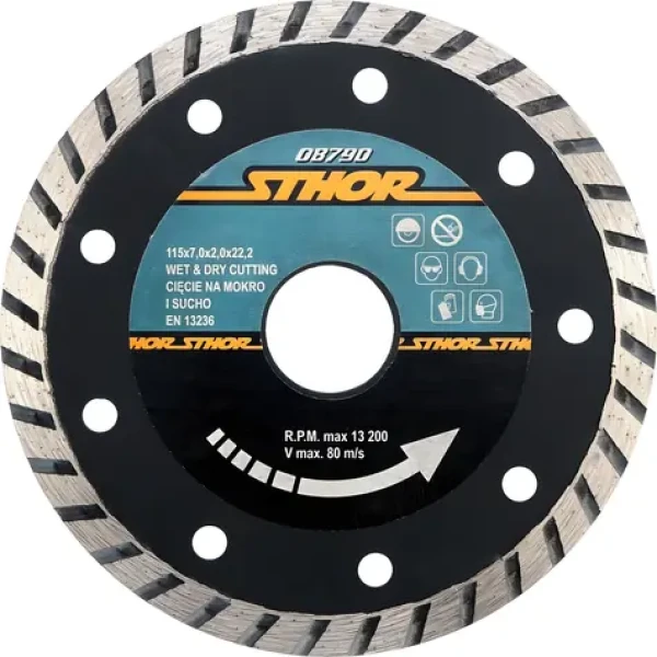 STHOR Kotúč diamantový rezný Turbo 115 mm / Rezný kotúč / 115x7,0x2,0x22,2 mm / suché aj mokré rezanie