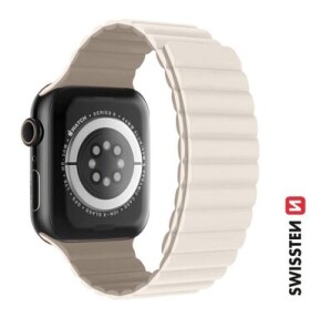 Swissten Silikónový magnetický remienok pre Apple Watch 42/44/45/49mm biela-capuccino (46000515)