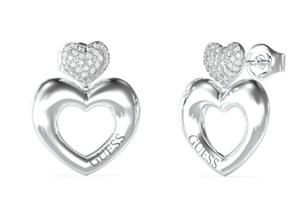 Guess Oceľové srdiečkové náušnice Crazy In Love JUBE05209JWRHT/U