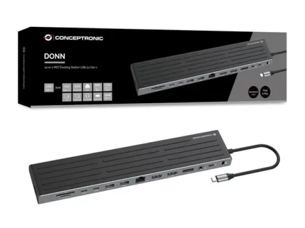 Conceptronic 14-in-1 šedá / Dokovacia stanica / USB-C / 2x HDMI / 1x DisplayPort / 4K 60Hz / LAN / PD 100W (DONN32B)