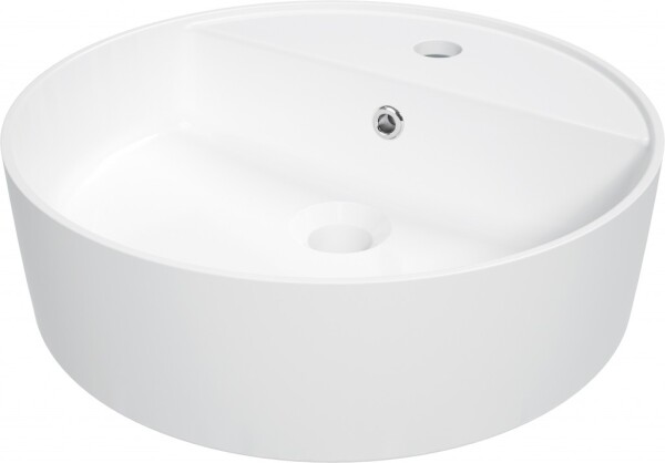 DEANTE - Okrúhle biele keramické umývadlo, na dosku, s policou na batériu CGR_6U4B