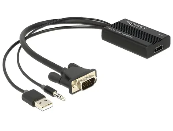 DeLock Adaptér VGA na HDMI / audio / USB napájanie / Full HD 1920×1080 / čierna (62597)