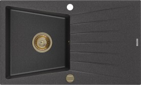 MEXEN/S MEXEN/S - Cesar granitový drez 1 s odkvapkávačom 775x470 mm, čierna kropenatá, + zlatý sifón 6514771010-76-G